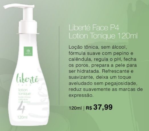 Liberté Face P4 Lotion Tonique 120Ml - Loção Tônica Calêndula e Pepino.